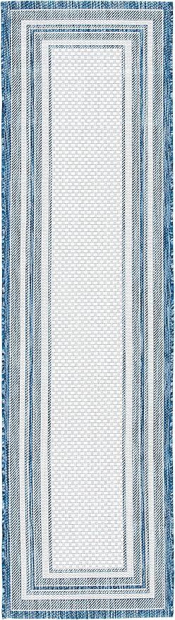 SAFAVIEH Washable Rug Outdoor Courtyard Collection - 2'3" x 6'7" Runner, Ivory & Navy, Non-Shedding & Easy Cleaning, Ideal for Patio, Entryway, Mudroom, Hallway, Kitchen (CY8475-53412)