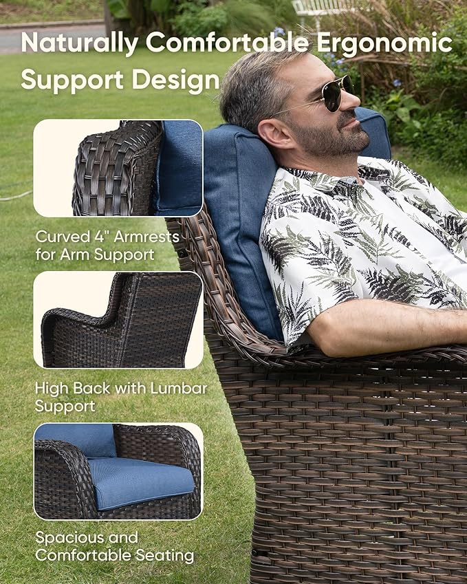 HUMMUH High Back Outdoor Swivel Rocker Patio Chairs Set of 2 with 5-Inch Thick Cushions, All-Weather Wicker Patio Furniture for Porch,Poolside, Deck, and Yard
