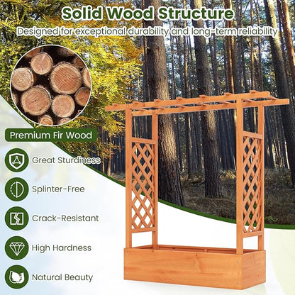S AFSTAR Raised Garden Bed with Trellis, 2-in-1 Fir Wood Planter Box with Flat Roof & Drainage Holes, Vertical Planter Raised Bed for Climbing Plants, Flowers & Vegetables, 43" x 14" x 45" (Orange)