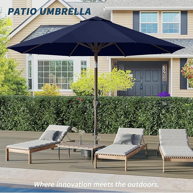 PatioKingdom 10FT Patio Umbrella with Push Button Tilt and Crank, Outdoor Market Umbrella with 8 Fiberglass Ribs, UV Protection Table Umbrella for Pool,Backyard,Garden,Deck(Navy, 10FT)