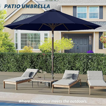 PatioKingdom 10FT Patio Umbrella with Push Button Tilt and Crank, Outdoor Market Umbrella with 8 Fiberglass Ribs, UV Protection Table Umbrella for Pool,Backyard,Garden,Deck(Navy, 10FT)