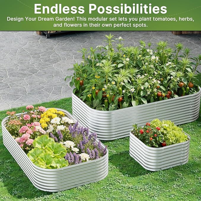 3 PCS Tall 4x2x1.5ft Galvanized Raised Garden Bed Outdoor, Metal Garden Bed for Vegetables, Above Ground Garden Box for Flower, Steel Raised Beds for Gardening