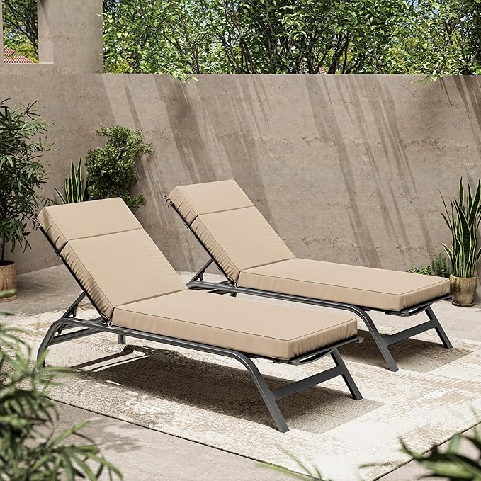 2 Pcs Chaise Lounge Cushions Outdoor, 80" L X 26" W X 4" D Lounge Chair Cushions for Outdoor Furniture, High-Density Foam Patio Chaise Cushion-Waterproof Fade-Resistant ThickPatio lounge chair cushion