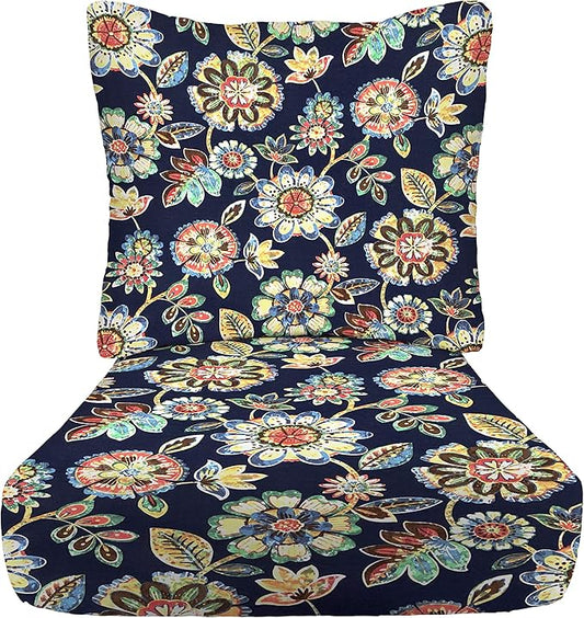 RSH DECOR: Deep Seating Cushion with Pillow Back | 25” x 25” Seat | Water and Fade-Resistant Spun Fabric | Outdoor Chair Cushion Set for Patio Furniture | Daelyn Navy