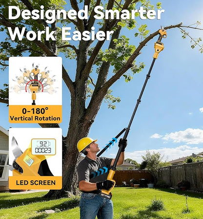 2-in-1 Pole Pruning Shears, 1.4" Cutting Diameter Cordless Electric Pole Pruners - Brushless Motor, 2x4.0Ah Batteries, Extra SK5 Blade, 4 Modes Adjustable Branch Cutter for Garden & Flower (Blue)
