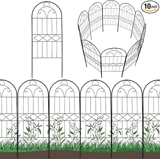 Decorative Garden Fence 30in (H) x 10ft (L), 10 Pack Rustproof Metal No Dig Fence Animal Barrier, Arched Flower Bed Edging, Wire Border Fencing Panel for Dog, Yard, Patio, Outdoor, Decor