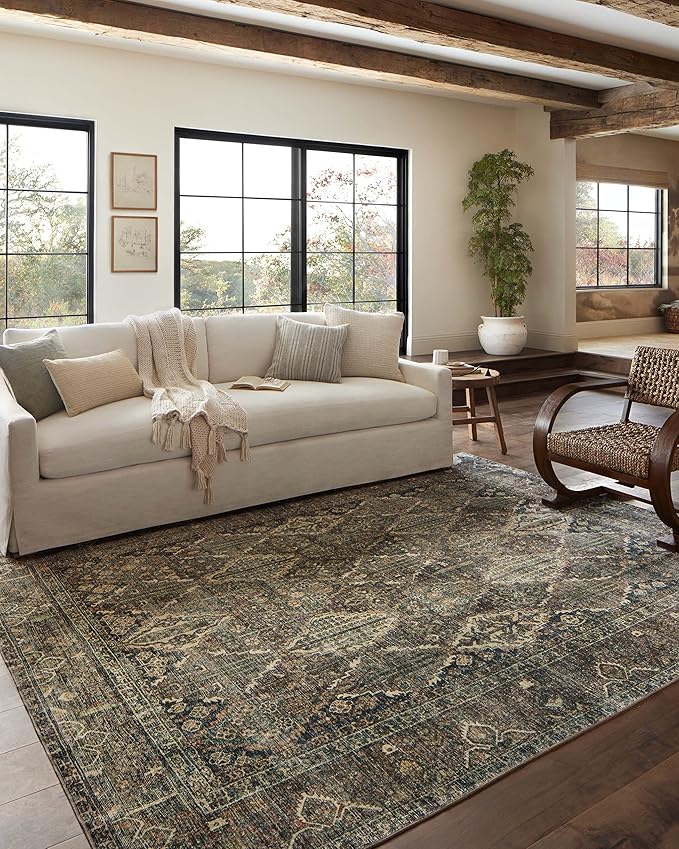Loloi Magnolia Home by Joanna Gaines Banks Collection BAN-05 Spice/Blue 2'-6" x 7'-6", .13" Pile Height, Machine Washable, Runner Rug