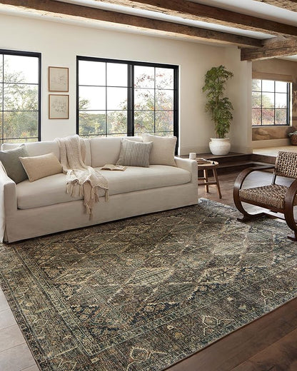 Loloi Magnolia Home by Joanna Gaines Banks Collection BAN-05 Spice/Blue 2'-6" x 7'-6", .13" Pile Height, Machine Washable, Runner Rug
