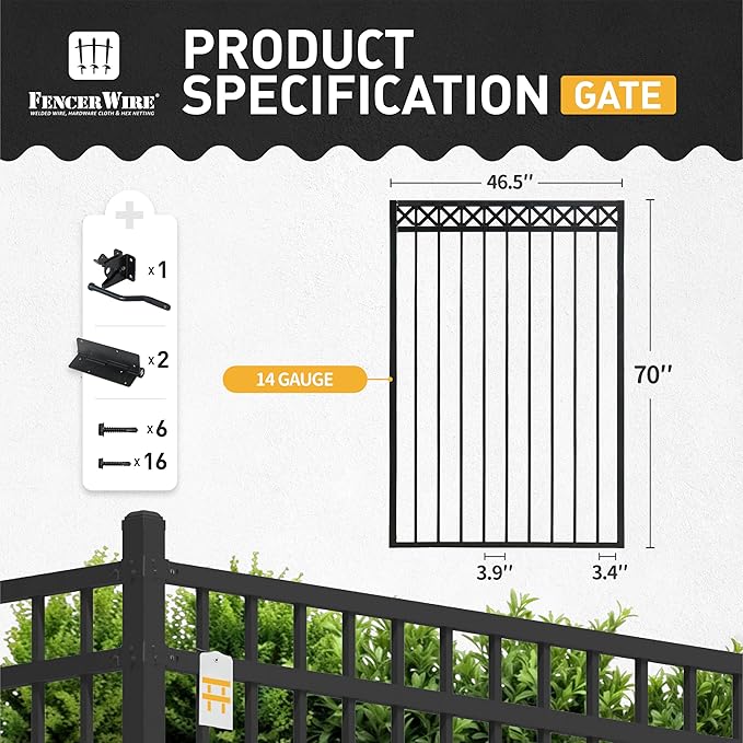 Fencer Wire Heavy Duty Flat Top X-Pattern Decorative Fence Gate, 6FT Height x 4FT Width Outdoor Fence Gate, Outdoor Anti-Rust Metal Steel Gate for Fencing Barrier, Garden Gate with Gate Lock