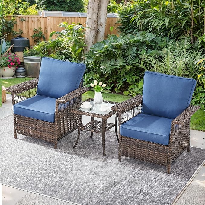 Patio Furniture Set with Fire Pit Table, 6PCS Patio Conversation Set Brown Resin Wicker Patio Chair Sofa Ottoman with 43in Rectangular Iron Outdoor Fire Table PE Rattan Furniture