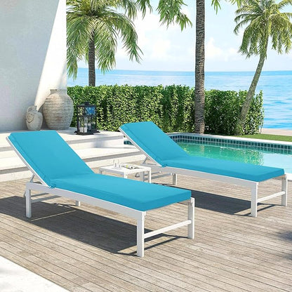 Chaise Lounge Cushions Outdoor Set of 4 - Waterproof and Fade Resistant Sun Lounger Replacement Cushions - Patio Lounger Pads with Removable Cover for Pool, Deck, Lawn, 72 x 21 x 3 Inch, Teal