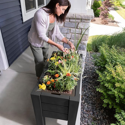 Step2 Lakewood Raised Planter Box™, Large Planter for Outdoor Plants, Gardening and Flower Pot for Patio or Porch, Easy Drainage, Durable Plastic, Black