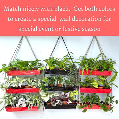 LaLaGreen Hanging Wall Planter - 16 Inch Three Tier Plant Hanger for Succulent Indoor Herb Planter Metal Wall Plant Holder Bright Red Christmas Decor, Vertical Garden Hanging Planter Shelf Outdoor