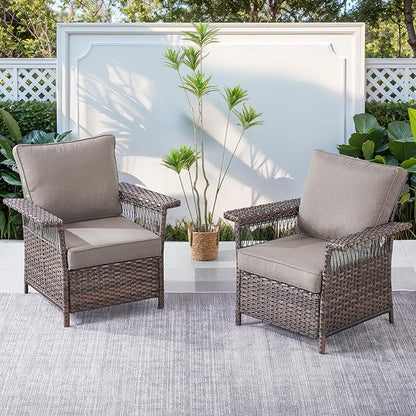 Patio Furniture Set with Fire Pit Table, 4PCS Conversation Set Brown Resin Wicker Chair and Sofa with 41in Rectangular Firepit Table PE Rattan Furniture Set