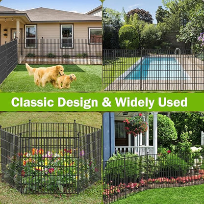 15 Panels No Dig Decorative Outdoor Garden Fence with Gate for Yard, 32 in(H) X 35.4 ft(L) Animal Barrier Fencing Rustproof Metal Wire Panel Border for Dog, Rabbits, and Patio Temporary Ground Stakes