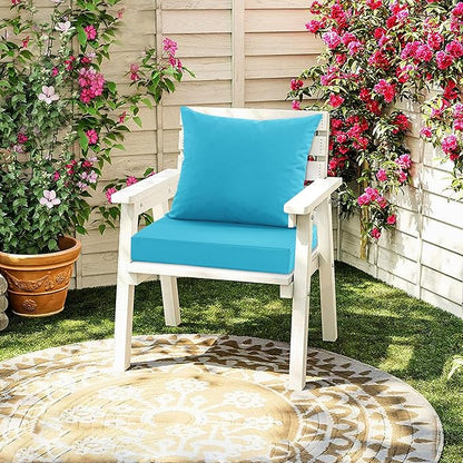 Outdoor Backrest and Deep Seat Cushion Set, Waterproof Fade Resistant Patio Chair Furniture Cushion with Removable Cover, 22 x 22 Inch, Teal, 1 Set