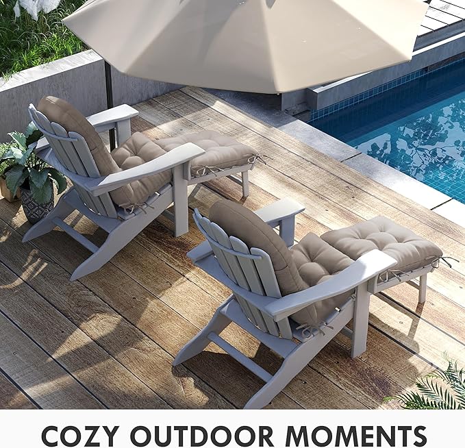 Adirondack Chair Cushion with Ottoman, Folding Adjustable Adirondack Seat Cushions, Waterproof Adirondack Patio Chair Pads for Garden, Deck, or Poolside, Small-Beige-2