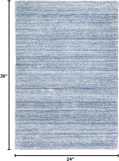 Dash & Albert Nordic Blue Hand Loom Knotted Performance Rug, 2 X 3 Feet, Blue Stripe Pattern