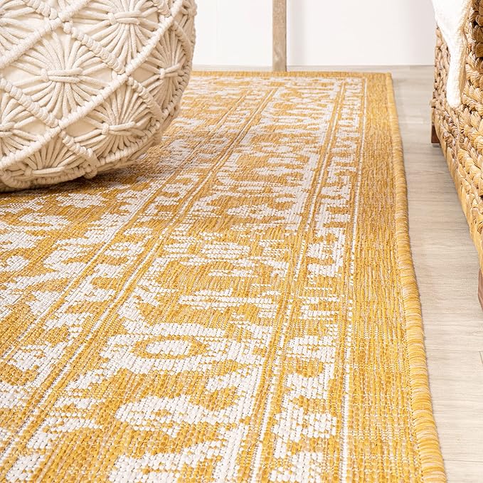 JONATHAN Y Boho Medallion Indoor Outdoor Runner Rug 2X10 Yellow/Cream, Malta Textured Weave for Backyard, Patio, Porch, Easy-Cleaning, High Traffic, Pet-Friendly, Non-Shedding (SMB104G-210)