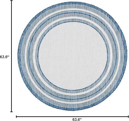 SAFAVIEH Washable Rug Outdoor Courtyard Collection - 5'3" Round, Ivory & Navy, Non-Shedding & Easy Cleaning, Ideal for Patio, Backyard, Mudroom (CY8475-53412)