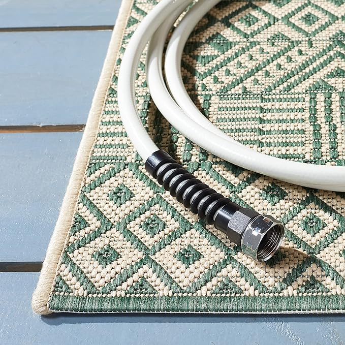 SAFAVIEH Washable Rug Outdoor Courtyard Collection - 6'7" x 9'6", Dark Green & Beige, Non-Shedding & Easy Cleaning, Ideal for Patio, Backyard, Mudroom (CY6235-32212)