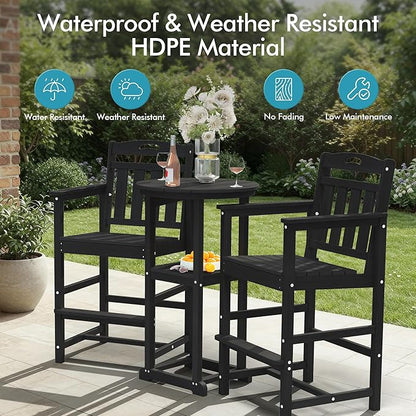 Ciokea Oversized Tall Bar Chair, HDPE Adirondack Outdoor Bar Chair with Footrest, All-Weather Barstool with High Back for Balcony, Bistro, Porch, Deck, Pool, Backyard, Black