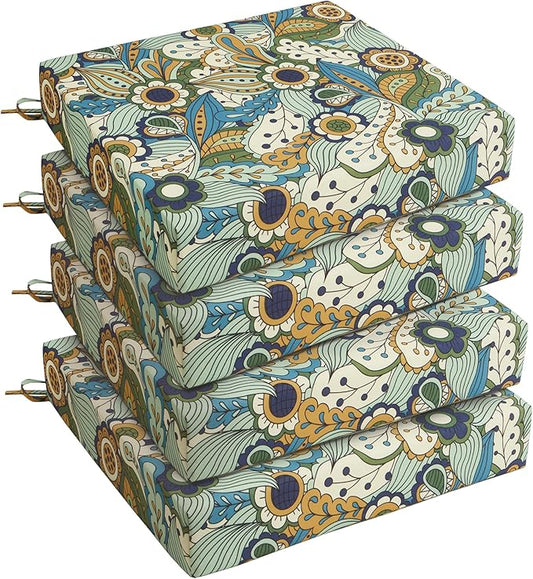 UNIKOME Outdoor Chair Cushions Pack of 4, Water Resistant Patio Cushions with Ties, High Density Sponge Filling Square Corner Seat Cushions for Outdoor Furniture, 24"*24"*4", Sun Flower