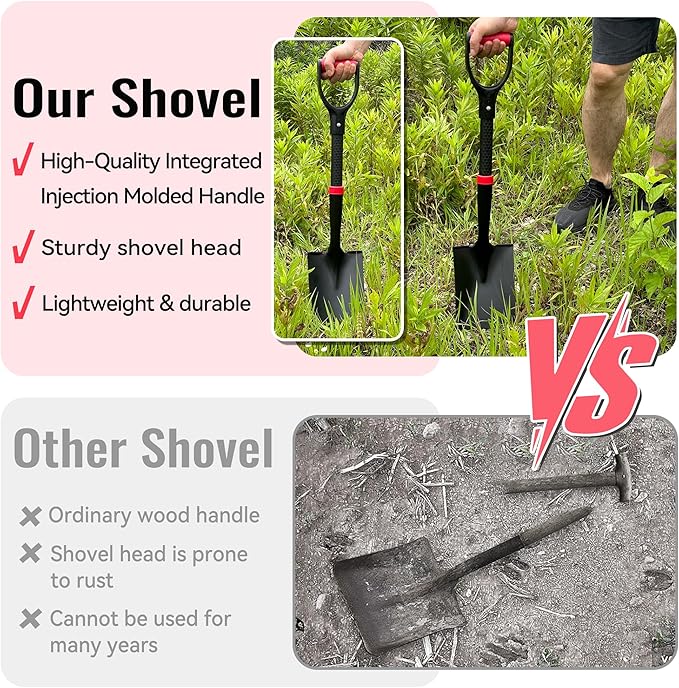 SHARK ATTACK 3-Piece Steel Shovel Set with D-Grip Handles-45'' Sifting Shovel, 28'' Spade with Powder Coating for Beach, Soil Chicken Coop, Farm Goat Stall Sand Poop Cleaning, Planting, Car Emergency