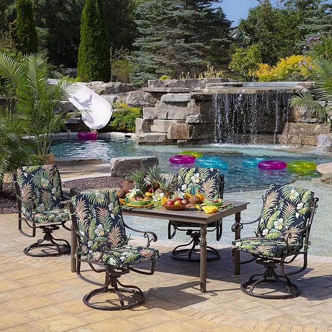 Arden Outdoor Patio Dining Chair Cushion, 20x44, Rain-Proof Seat Pad, Fade-Resistant Outdoor Cushion Simone Blue Tropical