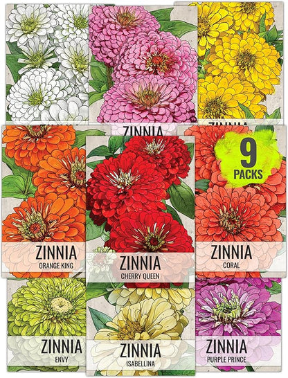 Seed Needs Zinnia Seeds Variety Pack of 9 - Plant a Butterfly Flower Garden