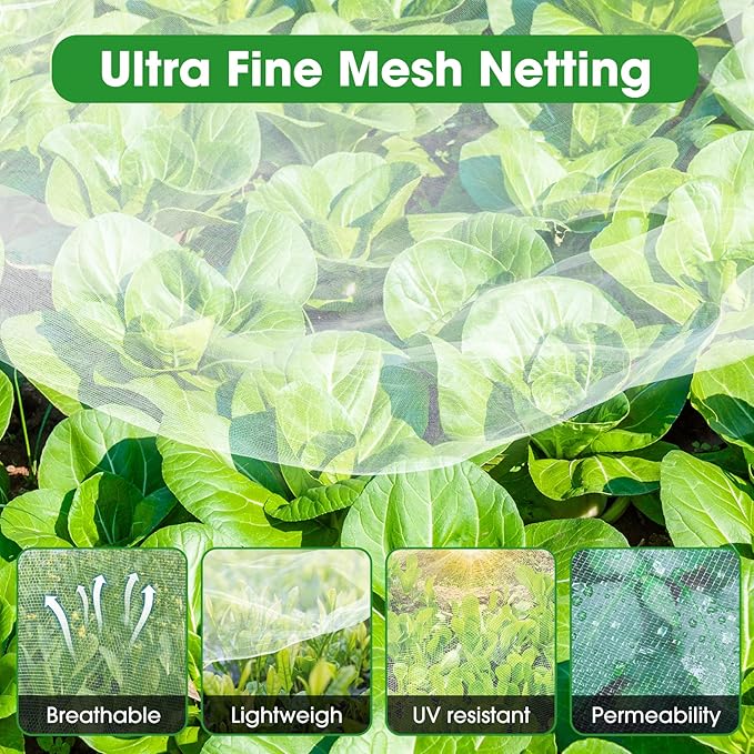 Garden Mesh Netting, 8' x 20' Mosquito Bird Netting Barrier Row Cover, Fruit Tree Net Screen Protect Plant Vegetables Fruits Crops from Cicada, Garden Bed Cover Plant Protecting Net