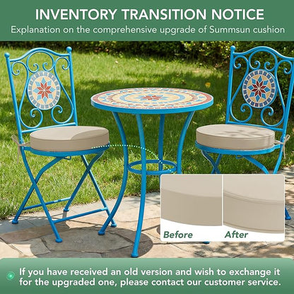 Summsun Outdoor Bistro Chair Cushions Set of 2, 15" D x 3" H Round Chair Cushions Waterproof and Fade Resistant Chair Cushion Pads with Non-Slip Ties and Removable Covers for Garden, Cream