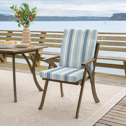 Arden Outdoor Patio Dining Chair Cushion, 20x44, Rain-Proof Seat Pad, Fade-Resistant Outdoor Cushion French Blue Linen Stripe