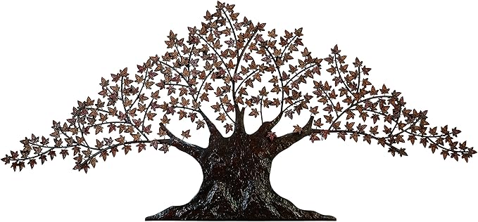 Deco 79 Metal Tree Home Wall Decor Indoor Outdoor Wall Sculpture with Leaves, Wall Art 92" x 42" x 1", Dark Brown