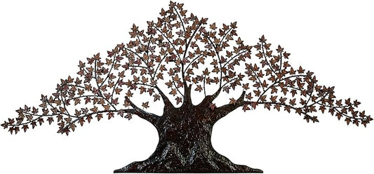 Deco 79 Metal Tree Home Wall Decor Indoor Outdoor Wall Sculpture with Leaves, Wall Art 92" x 42" x 1", Dark Brown