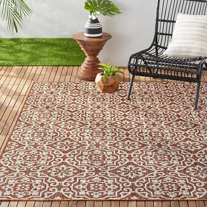 Nicole Miller New York Patio Country Danica Transitional Geometric Indoor/Outdoor Area Rug, Terracotta/Ivory , 7'9"x10'2"
