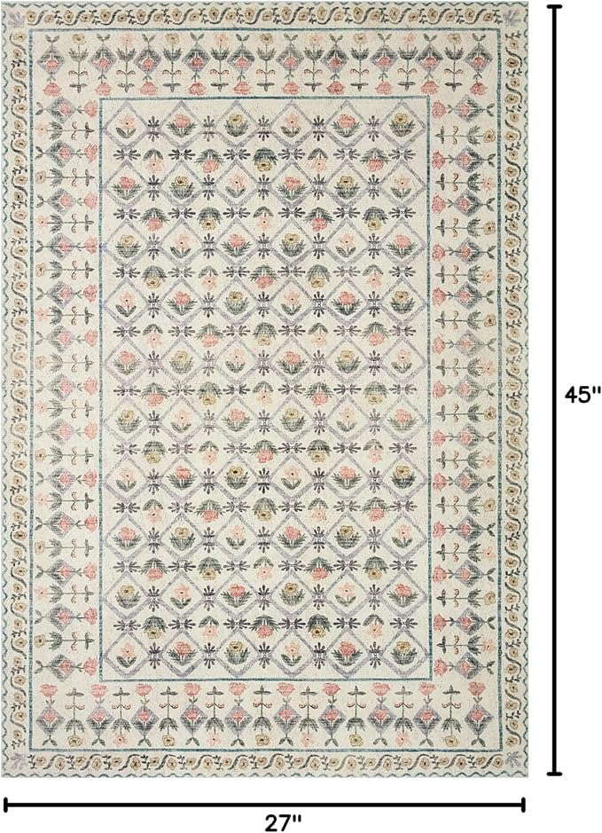 Loloi Rifle Paper Co. Eden Collection EDE-03 Lattice Ivory 2'-3" x 3'-9" Accent Rug feat. CloudPile™