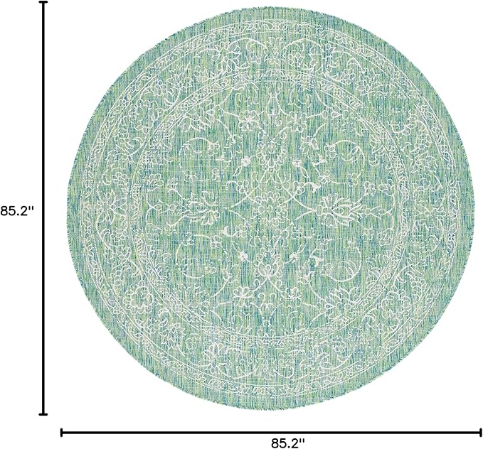 SAFAVIEH Washable Rug Outdoor Courtyard Collection - 7'10" Round, Green & Ivory, Non-Shedding & Easy Cleaning, Ideal for Patio, Backyard, Mudroom (CY8680-55721)