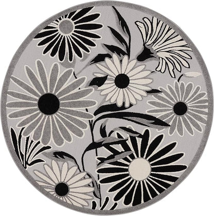 Nourison Home Aloha 8' x Round Black White Fabric Contemporary Area Rug (8' Round)