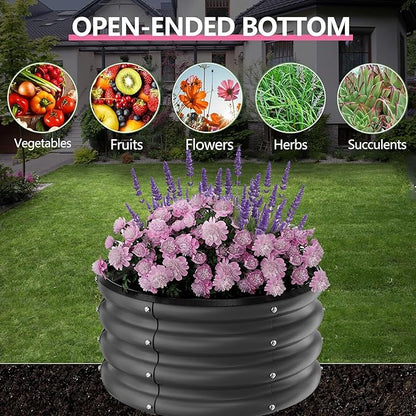 Galvanized Raised Garden Bed Outdoor, 3 Pcs 2x2x1Ft Round Raised Beds for Gardening, Metal Planter Box for Planting Plants Vegetables