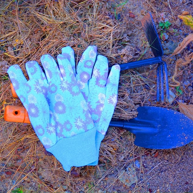 HANDLANDY 4 Pairs Women Garden Gloves, Cotton Ladies Soft Jersey Gardening Gloves with PVC Dots, Floral Yard Work Gloves