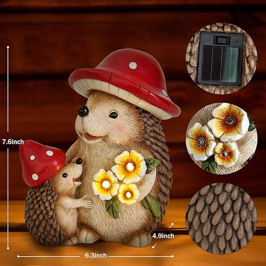 Solar Hedgehog Garden Statue Lights for Outdoor Decor, Resin Hedge hog Figurine Lighting Decorations, Patio Yard Lawn Ornaments Birthday Gifts for Women Mom Grandma
