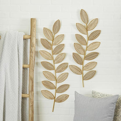 Deco 79 Metal Leaf Home Wall Decor Wall Sculpture, Set of 2 Wall Art 36", 30"H, Brown