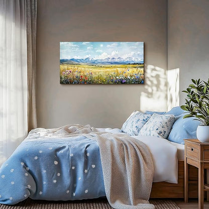 SERIMINO Nature Landscape Large Wall Art Prints, Meadow Wildflowers Rustic Home Decor, Mountain Wilderness Scenic Canvas Painting, Outdoor Pictures Wall Decor Living Room Bedroom Bathroom 20"X40"