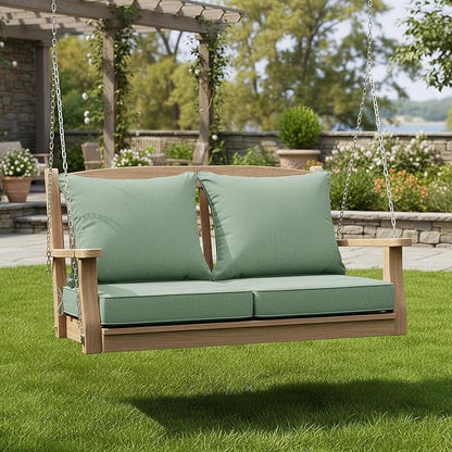 Summsun Outdoor Cushions for Patio Furniture, Faux Linen Water Resistant Backrest and Seat Cushion Set with Removable Cover, Ties, Non-Slip Bottom, 19 x 19 Inch, Sage Green, Set of 2