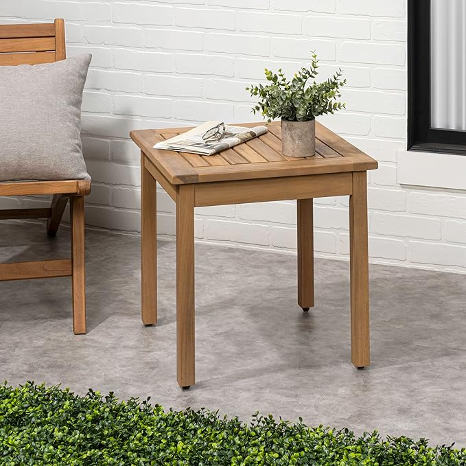 JONATHAN Y END6000T Archer 18.9" Modern Classic Square Slatted Solid Acacia Wood Indoor/Outdoor Adirondack Side Table for Patio, Garden, Bathroom, Living Room, Light Teak