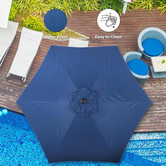 Simple Deluxe 7.5ft Patio Umbrella Outdoor Table Market Yard Umbrella with Push Button Tilt/Crank, 6 Sturdy Ribs for Garden, Deck, Backyard, Pool, Blue