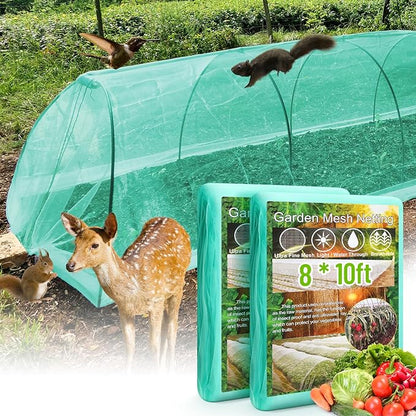 2 Pack Garden Netting 8 x 10 ft Ultra Fine Mesh Garden Netting Green Mesh Plant Cover Raised Beds Barrier Screen Protection for Vegetable Fruits Flowers Crops Greenhouse Rows from Birds Squirrels