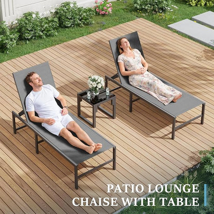 UDPATIO Chaise Lounge Chair Patio Pool Lounge Chair Outdoor with 5 Position Adjustable Backrest Poolside Sunloungers Lay Flat Sunbathing Chaise with Backrest for Patio, Beach, Yard, Pool(Gray)