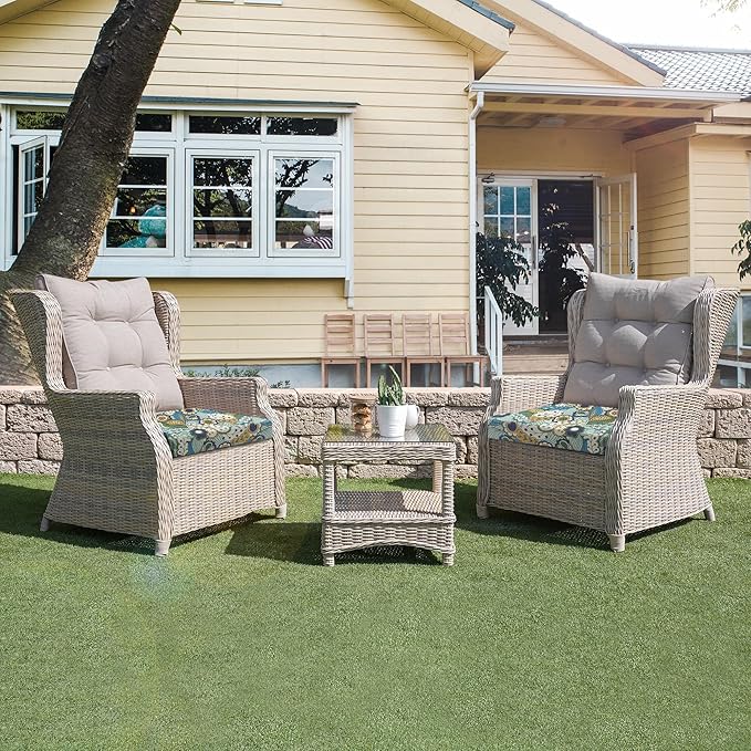 UNIKOME Outdoor Chair Cushions Pack of 4, Water Resistant Patio Cushions with Ties, High Density Sponge Filling Square Corner Seat Cushions for Outdoor Furniture, 18.5"*16"*3", Sun Flower
